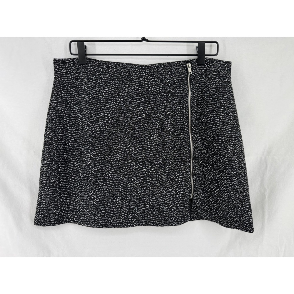 ASOS Petite Womens Black White Marl Tweed Zip Front Mini Skirt Size US 12